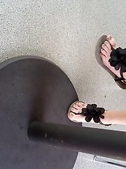 Various scenarios featuring my girlfriends feet adorned with sandals